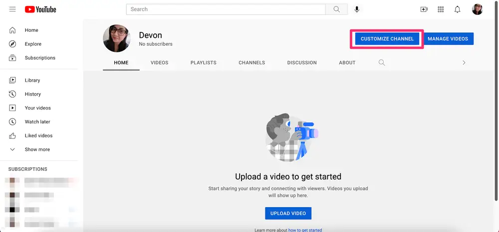 customize youtube channel to upload youtube banner