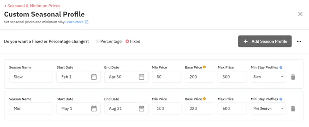 PriceLabs custom seasonal profile- Zeevou