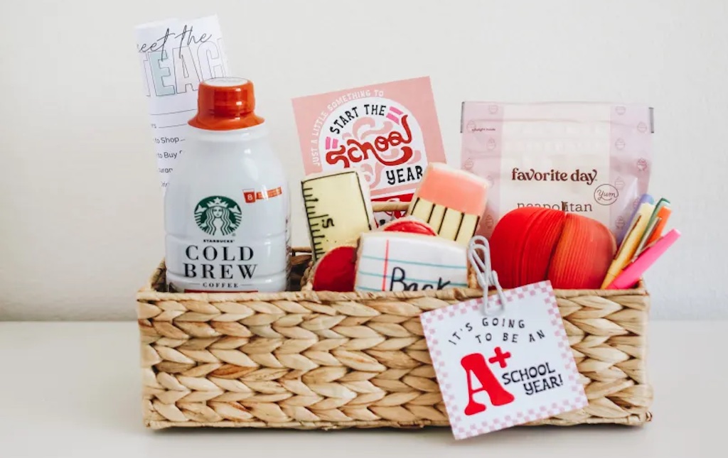 Personalized basket of treats and items for a teacher