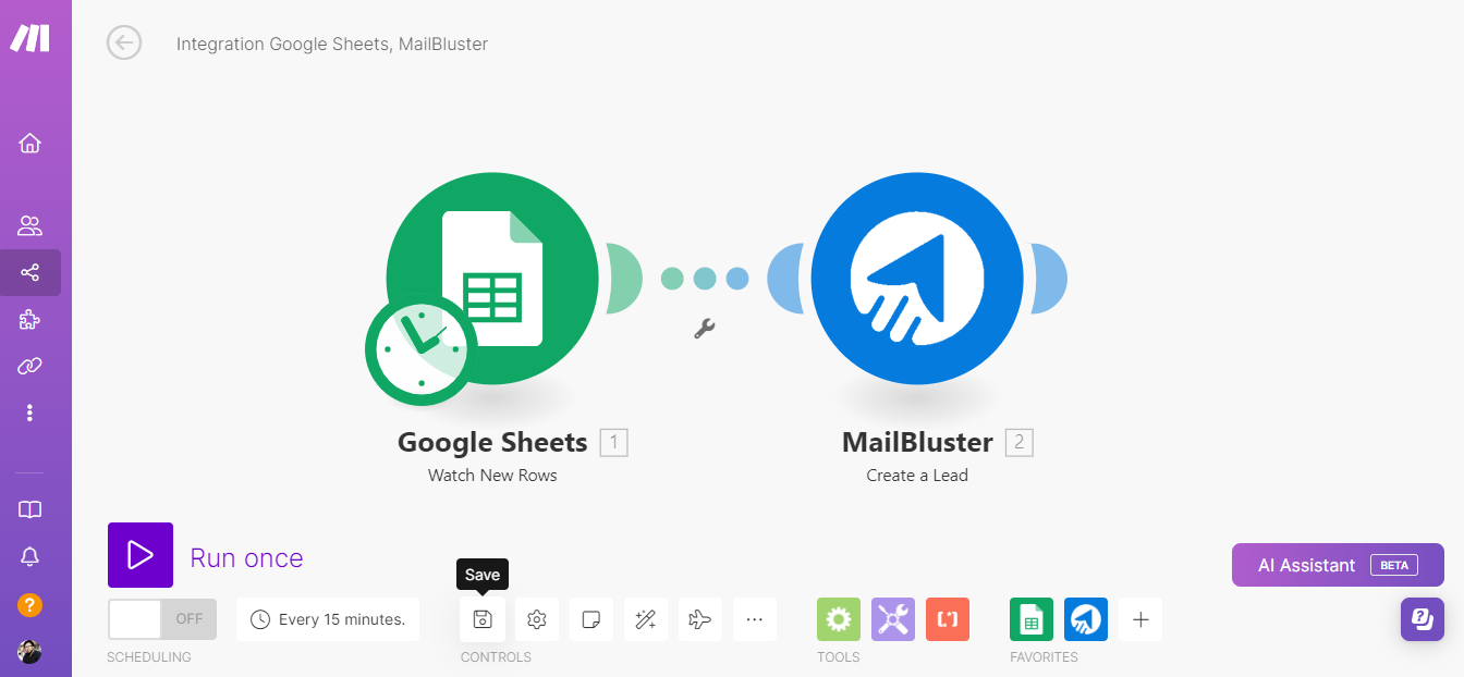 Saving integration process between Google Sheets & MailBluster