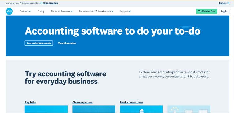 Screenshot of xero home page.