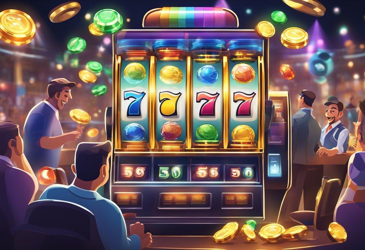 A group of people playing slot machines

Description automatically generated