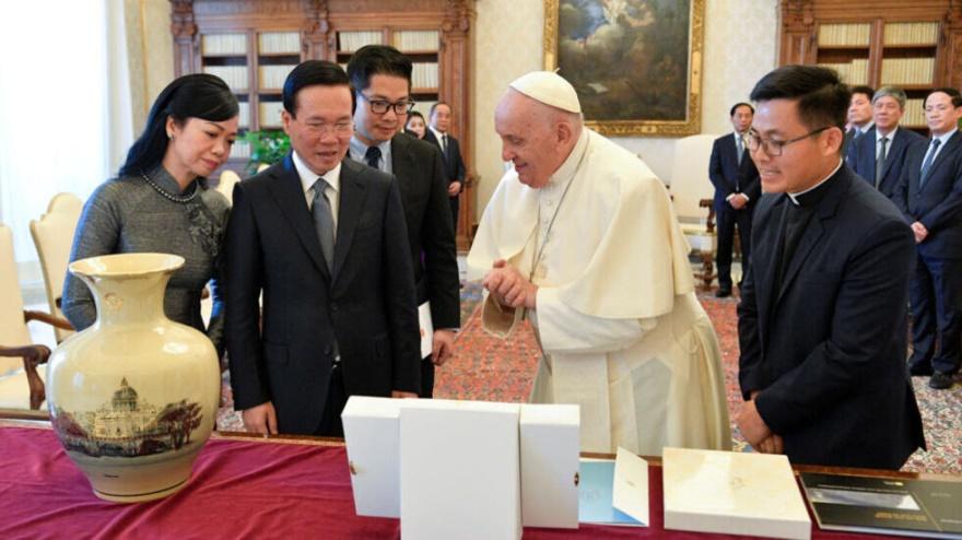 Ảnh tư liệu : Giáo hoàng Phanxicô tiếp chủ tịch nước của Việt Nam Võ Văn Thưởng, Vatican, ngày 27/07/2023. 