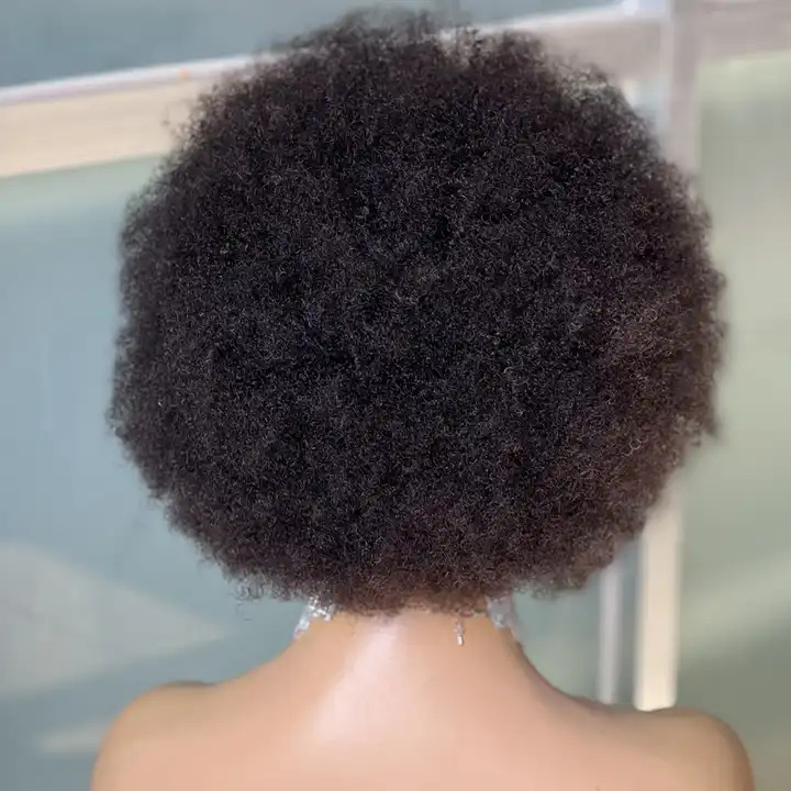 Close-up view of a lifelike Afro hair wig