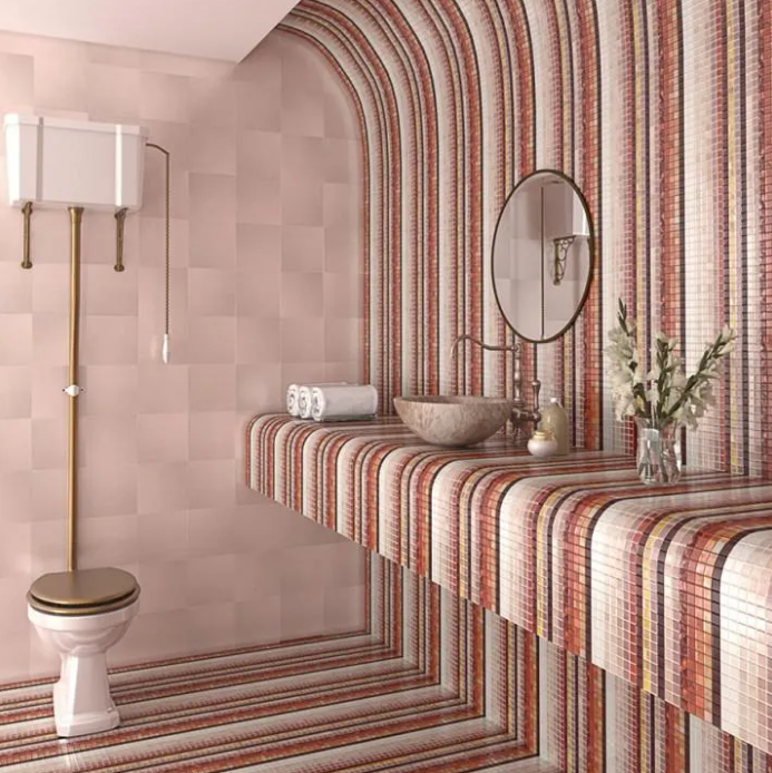 розовый цвет плитки в ванной