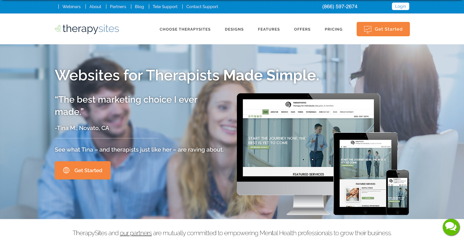 TherapySites Homepage. This is another option for the best website builder for therapists.