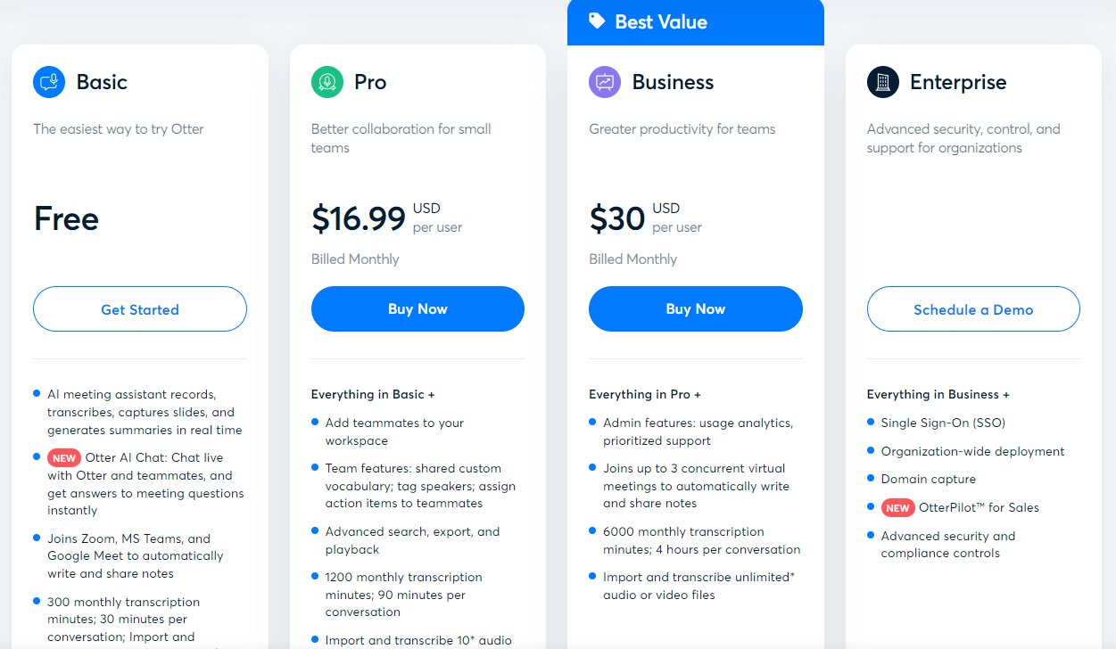 Otter.ai Pricing Plans