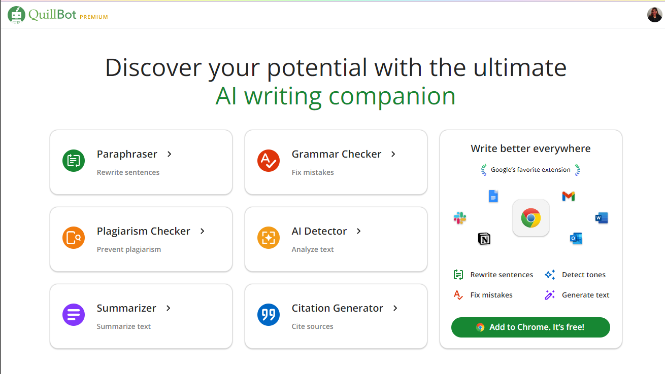 QuillBot: Discover your potential with the ultimate AI writing companion