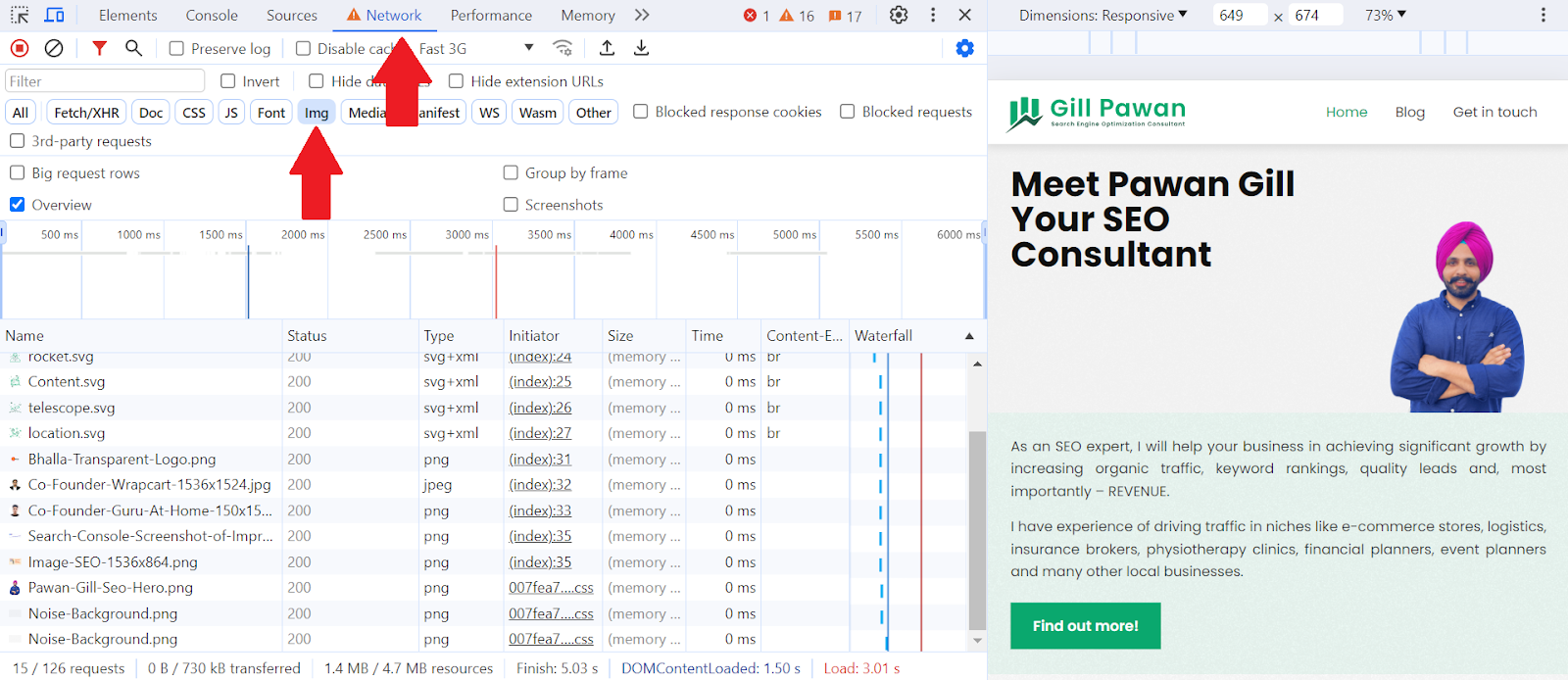 how to check above the fold content images in source code of website