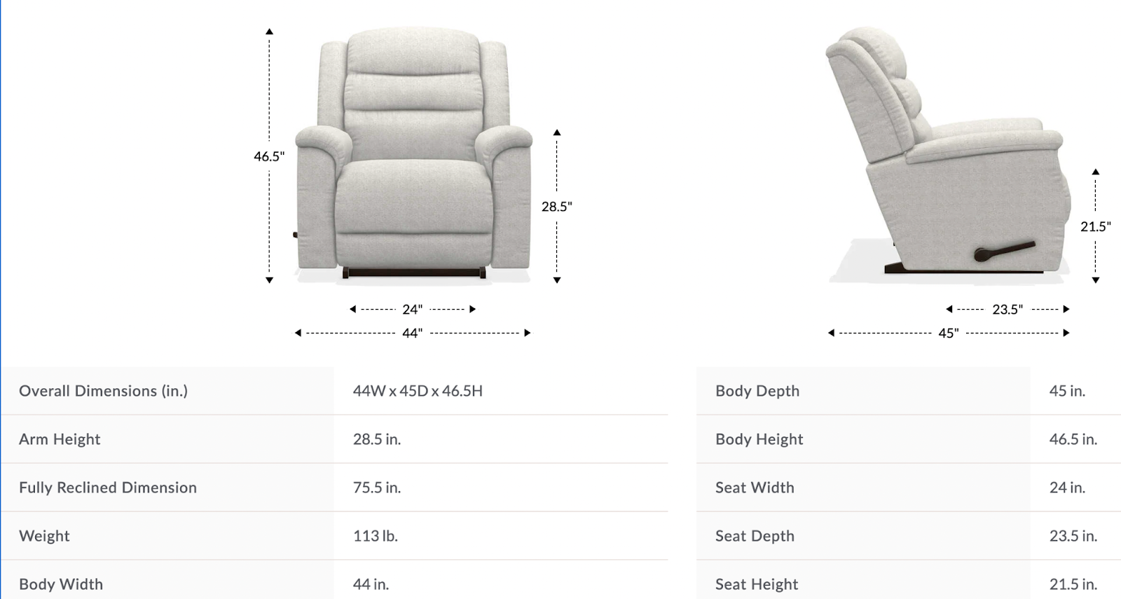 redwood rocking recliner dimensions