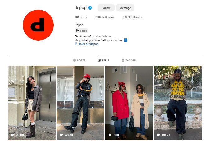 Depop’s Instagram account