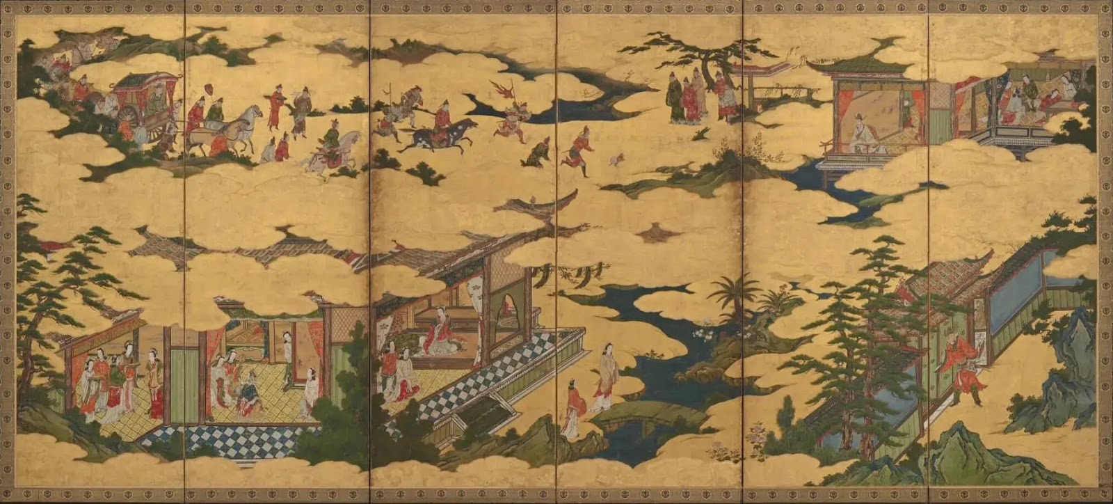 Кано Мицунобу. Сцены из жизни императора Мин Хуана и его любимой наложницы, Ян Гуйфэй. Конец XVI века.