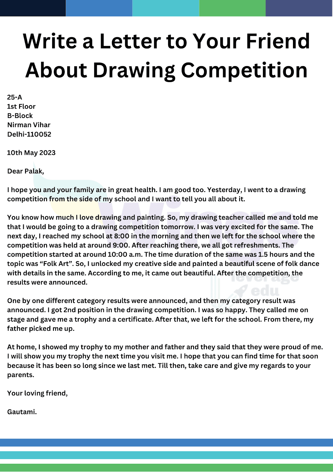 Write a Letter to Your Friend about Drawing Competition
