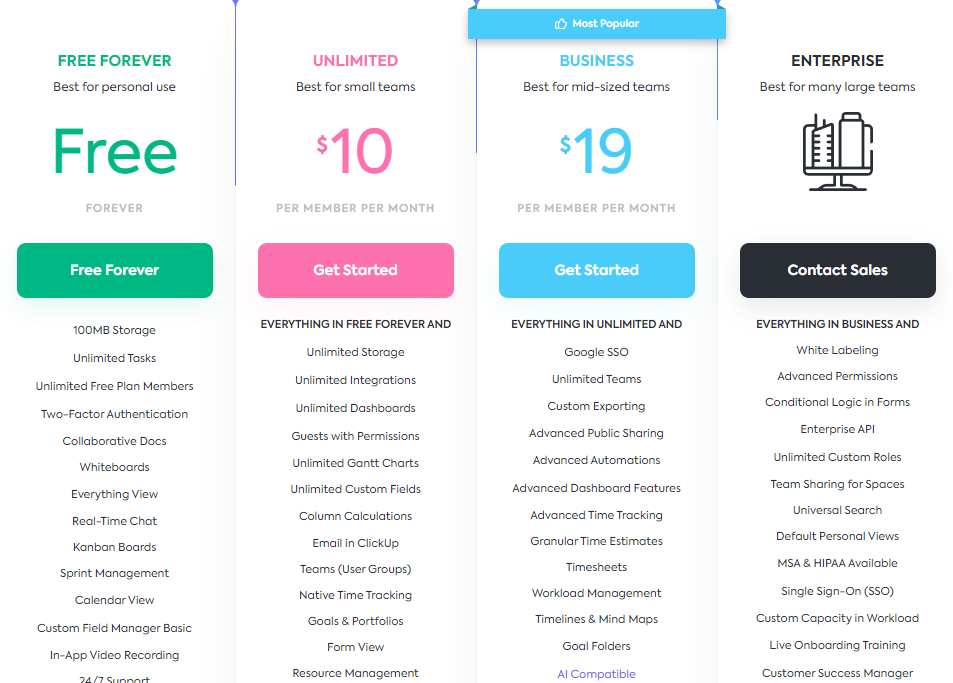 ClickUp Pricing Plans