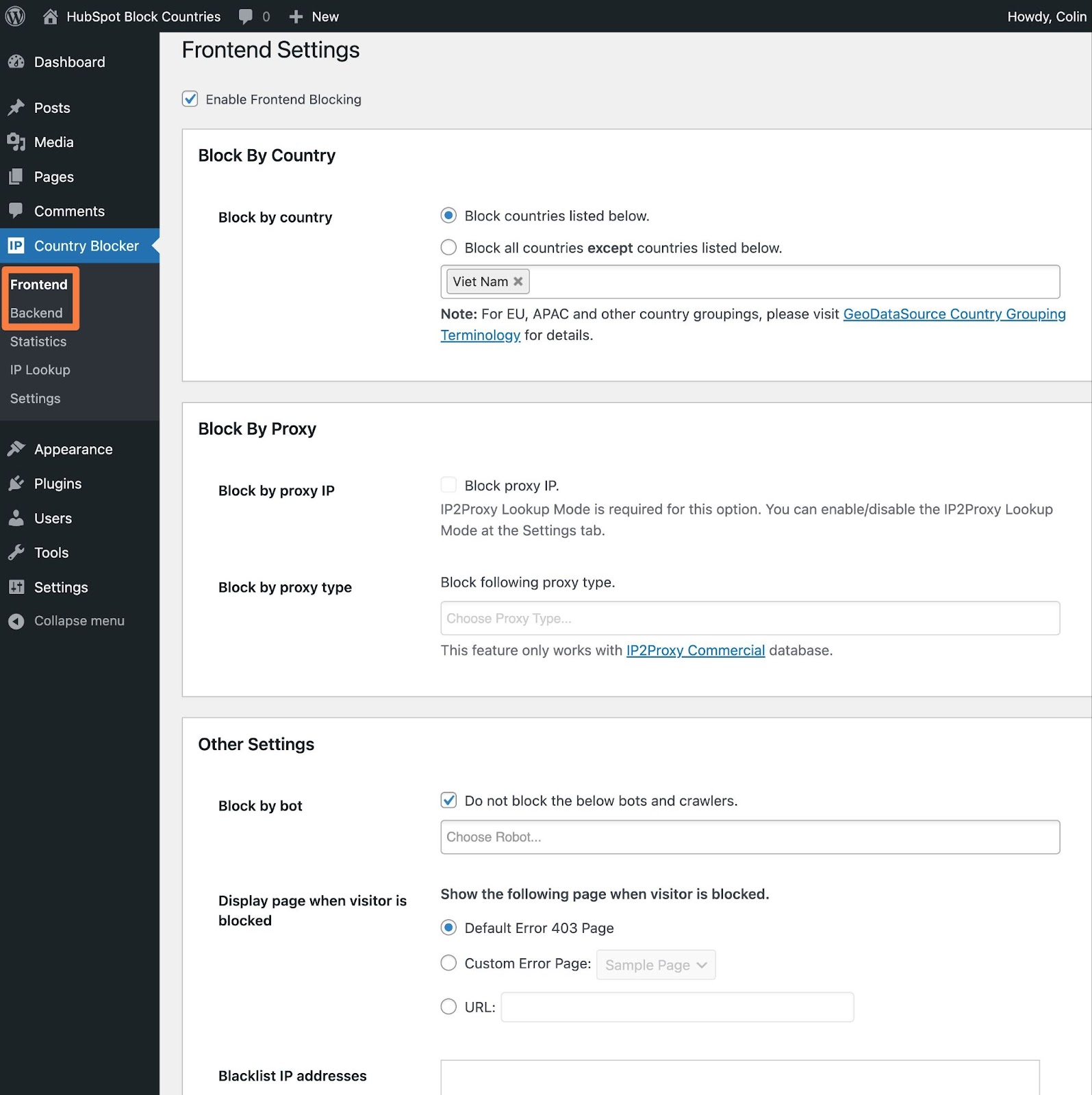 WordPress plugin to block countries, setting up country-blocking rules in the IP2Location Country Blocker plugin.