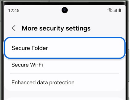 Secure Folder highlighted in More security settings screen on a Galaxy phone