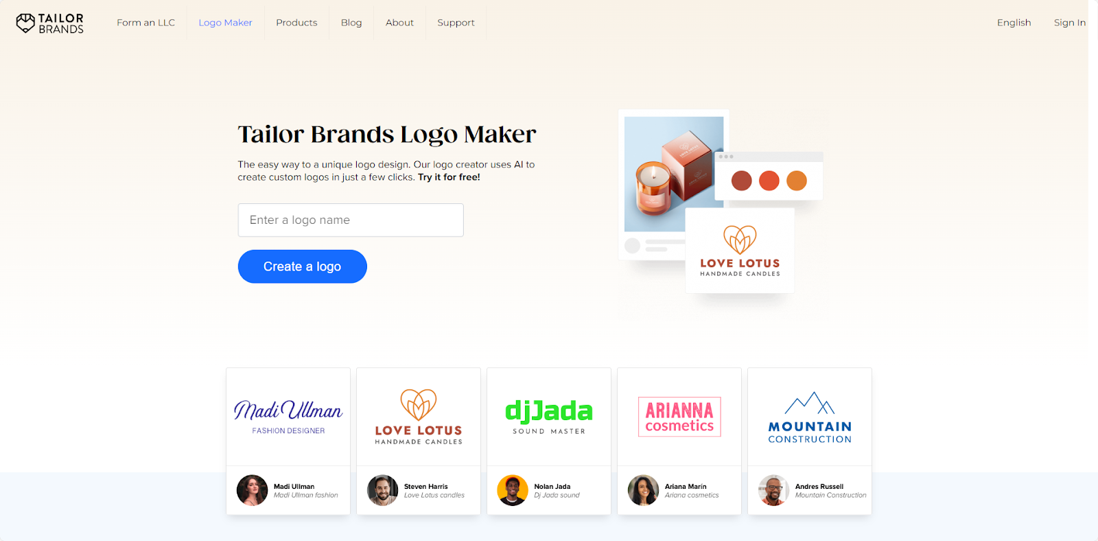 tailor brands homepage