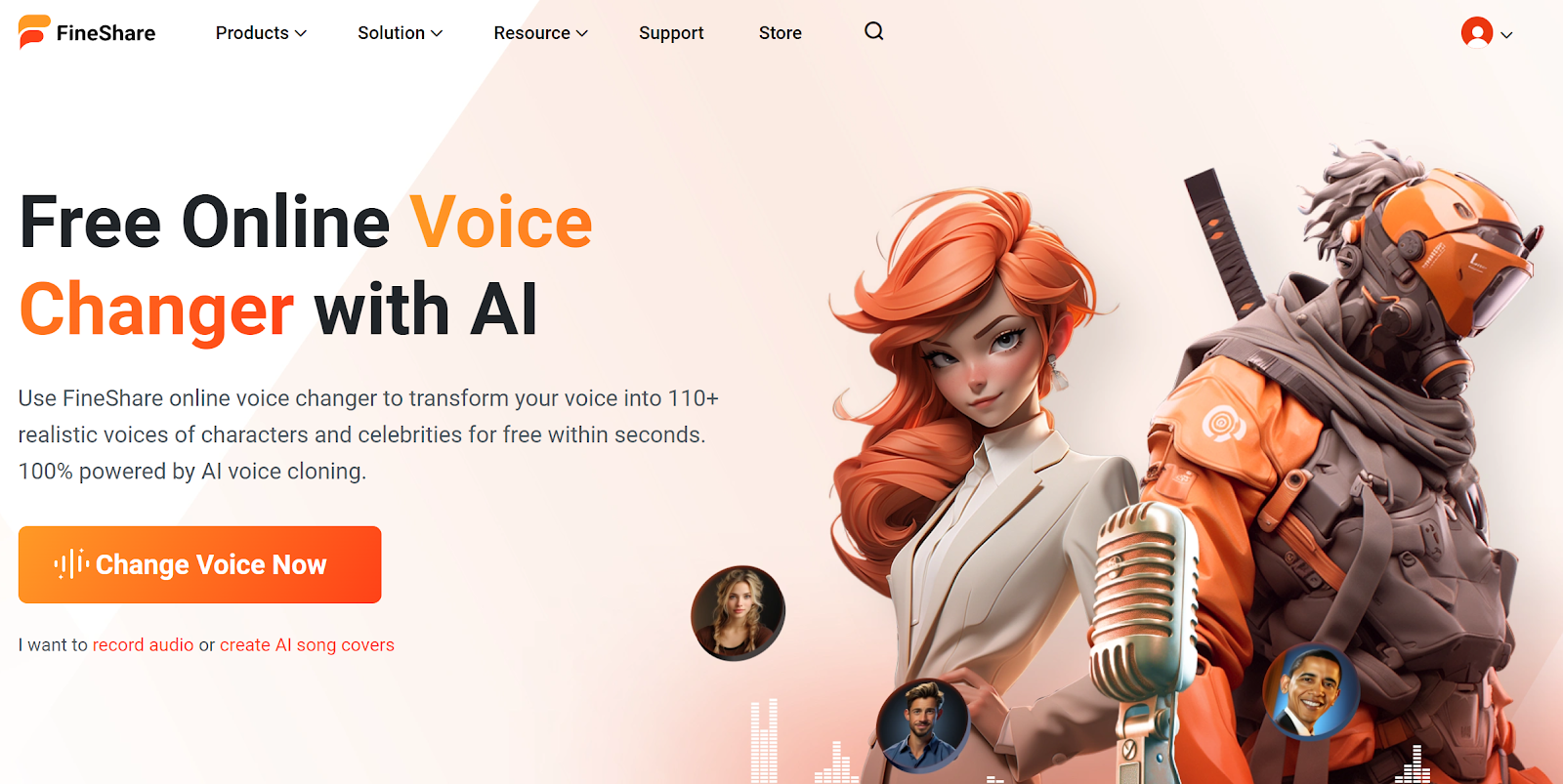 FineShare's Online Voice Changer landing page.