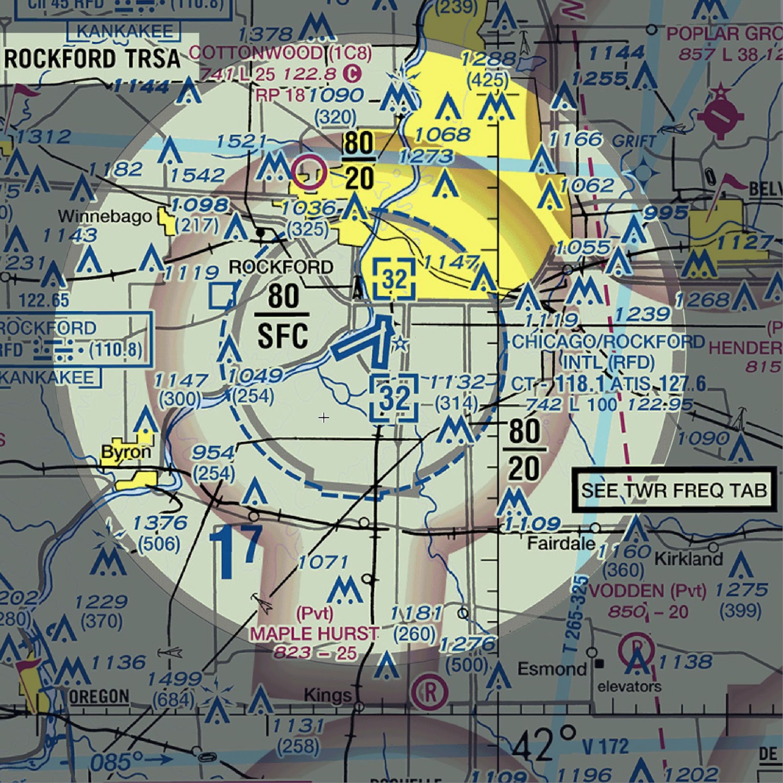 A diagram depicting a Terminal Radar Service Area (TRSA) on a sectional chart.