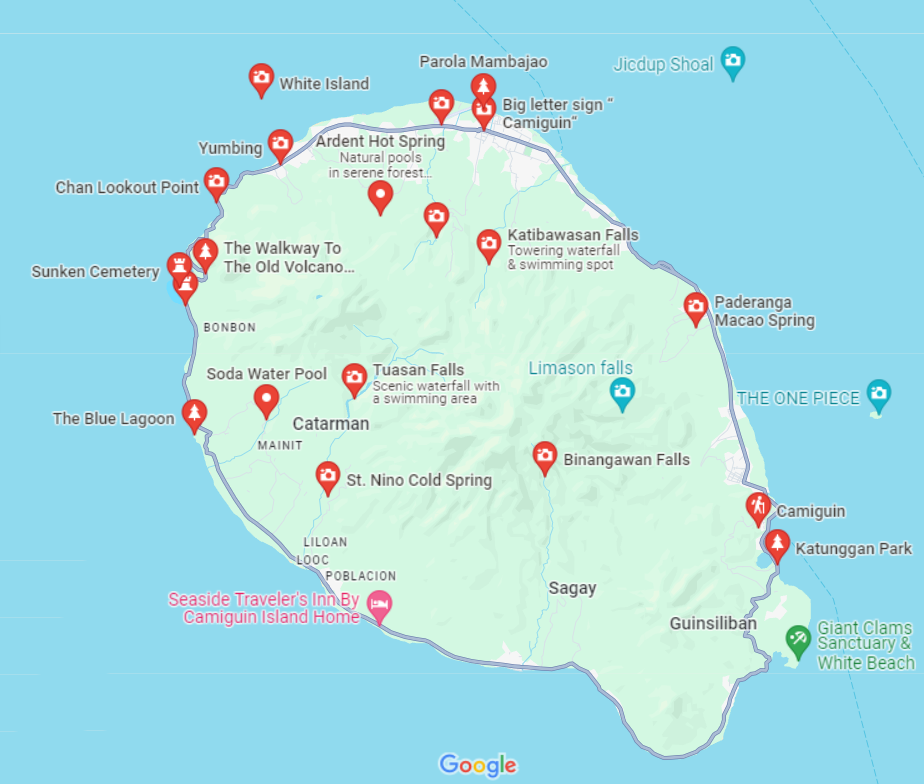 Camiguin m Map with Tourist Spots