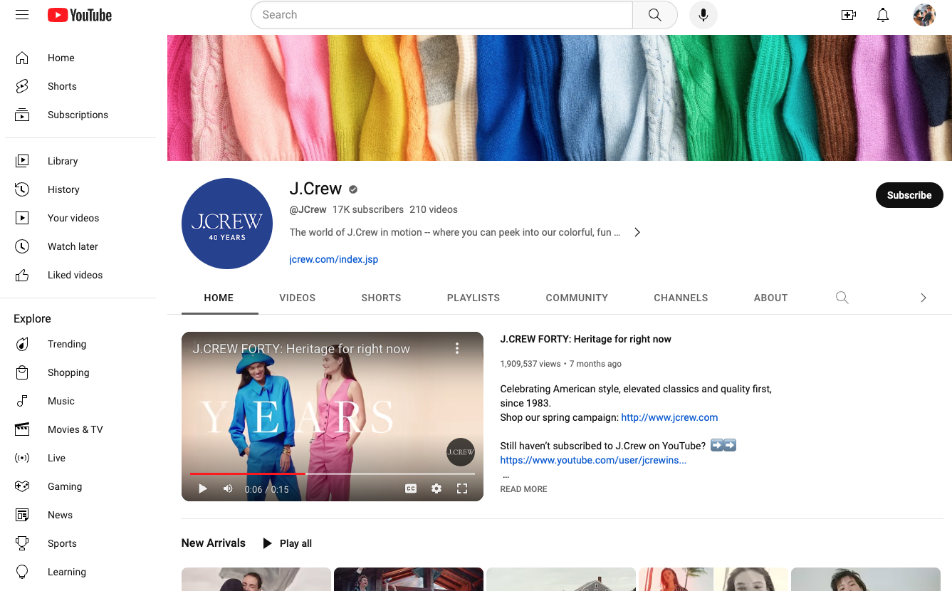 J.Crew’s YouTube channel