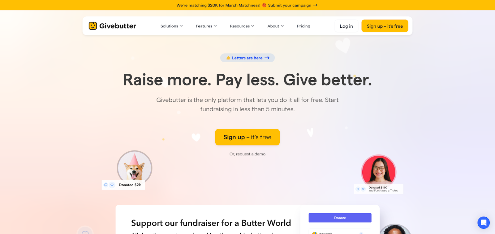 A screenshot of Givebutter's website