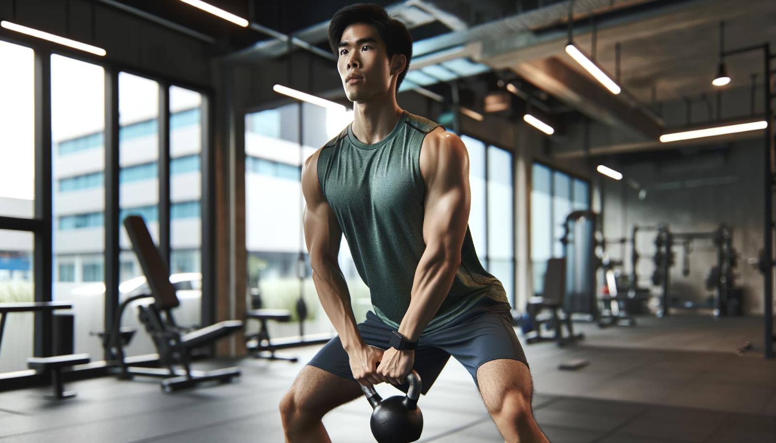 Man doing kettlebell swings