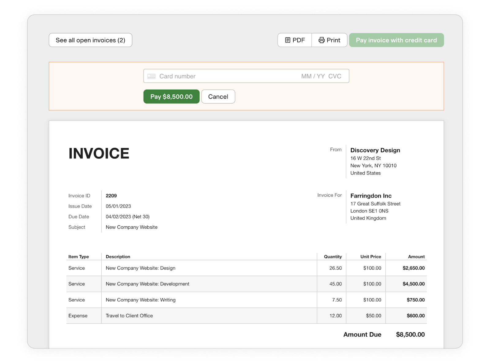 An example of Harvest Invoice Template