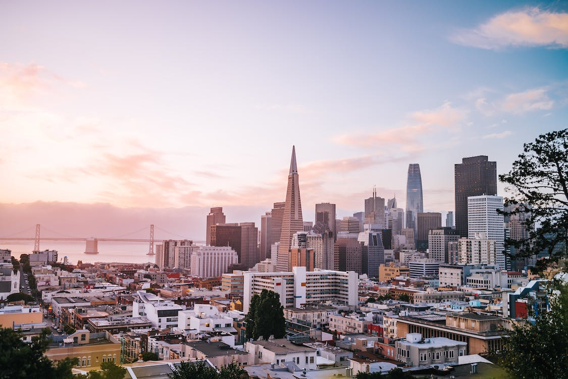 The skyline of San Francisco during golden hour.
