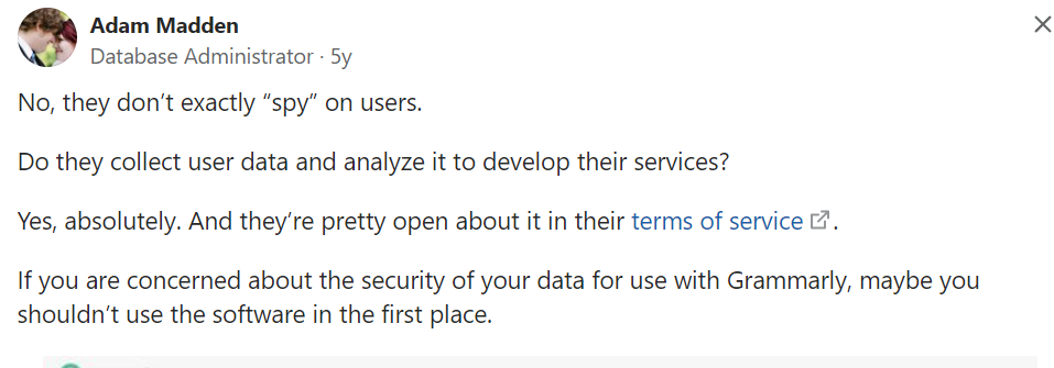 User reviews on Grammarly's security 