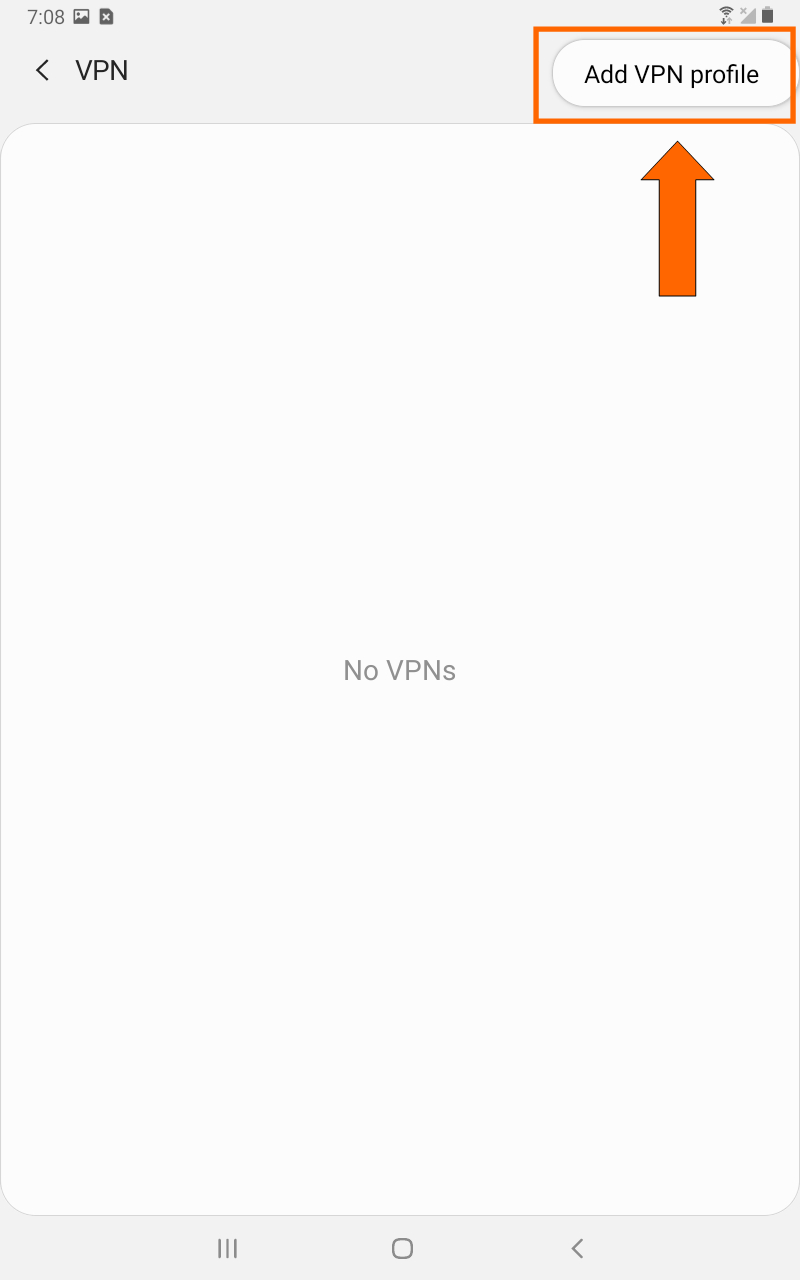 Android VPN menu with Add VPN profile highlighted.