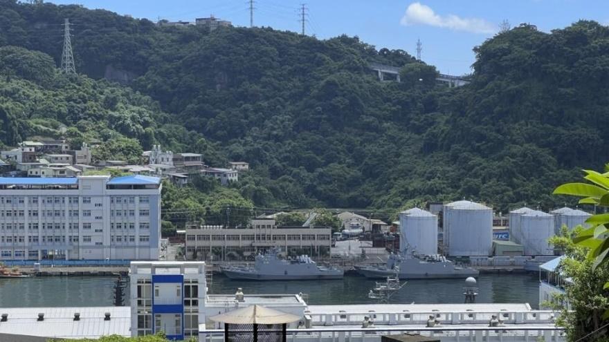 Taiwan military vessels are seen in Keelung Harbor in Taiwan, on Aug. 4, 2022. Taiwan’s Defense Ministry said a Chinese military surveillance balloon passed over the northern port city of Keelung Thur