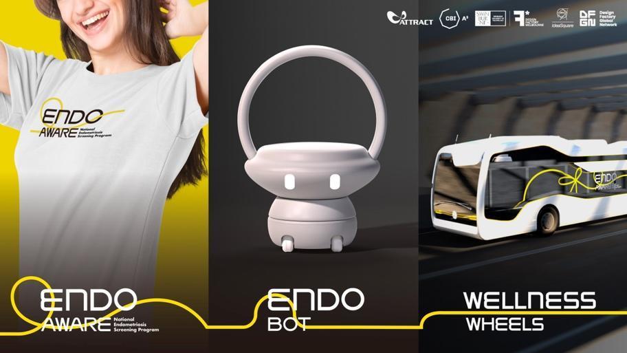 Hao-Wei Du designed three solutions for Endometriosis in women, including an Endometriosis scanning robot (center), the Wellness Bus (right), and the Endometriosis screening education program (left)
