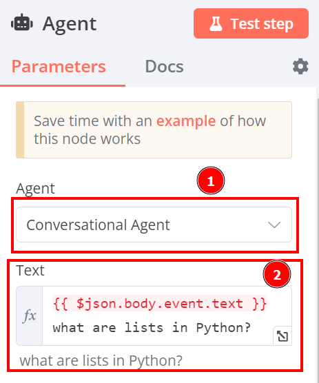 Setting up the agent pf the n8n template. Image by Federico Trotta - n8n blog