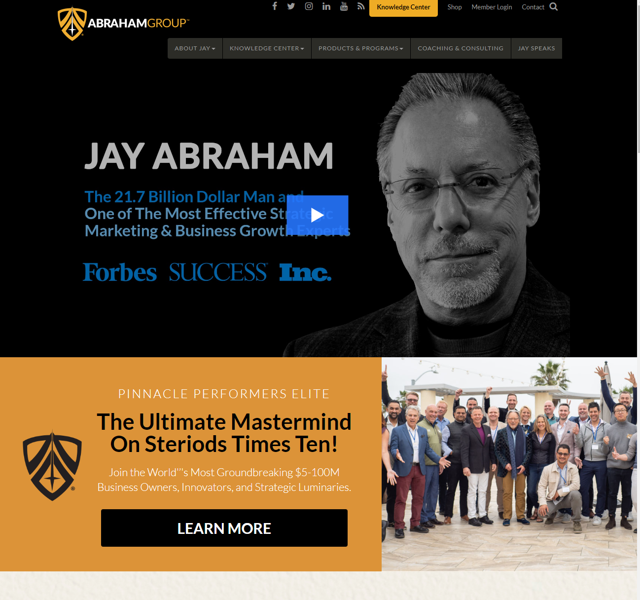 homepage for coaching website, jay abraham