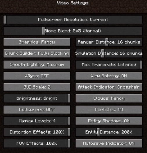 Minecraft Video Settings