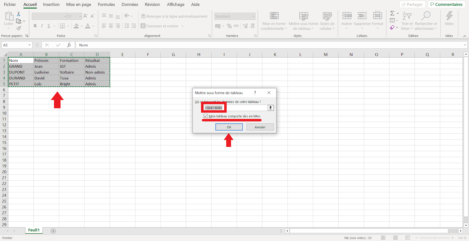 comment faire un tableau sur Excel