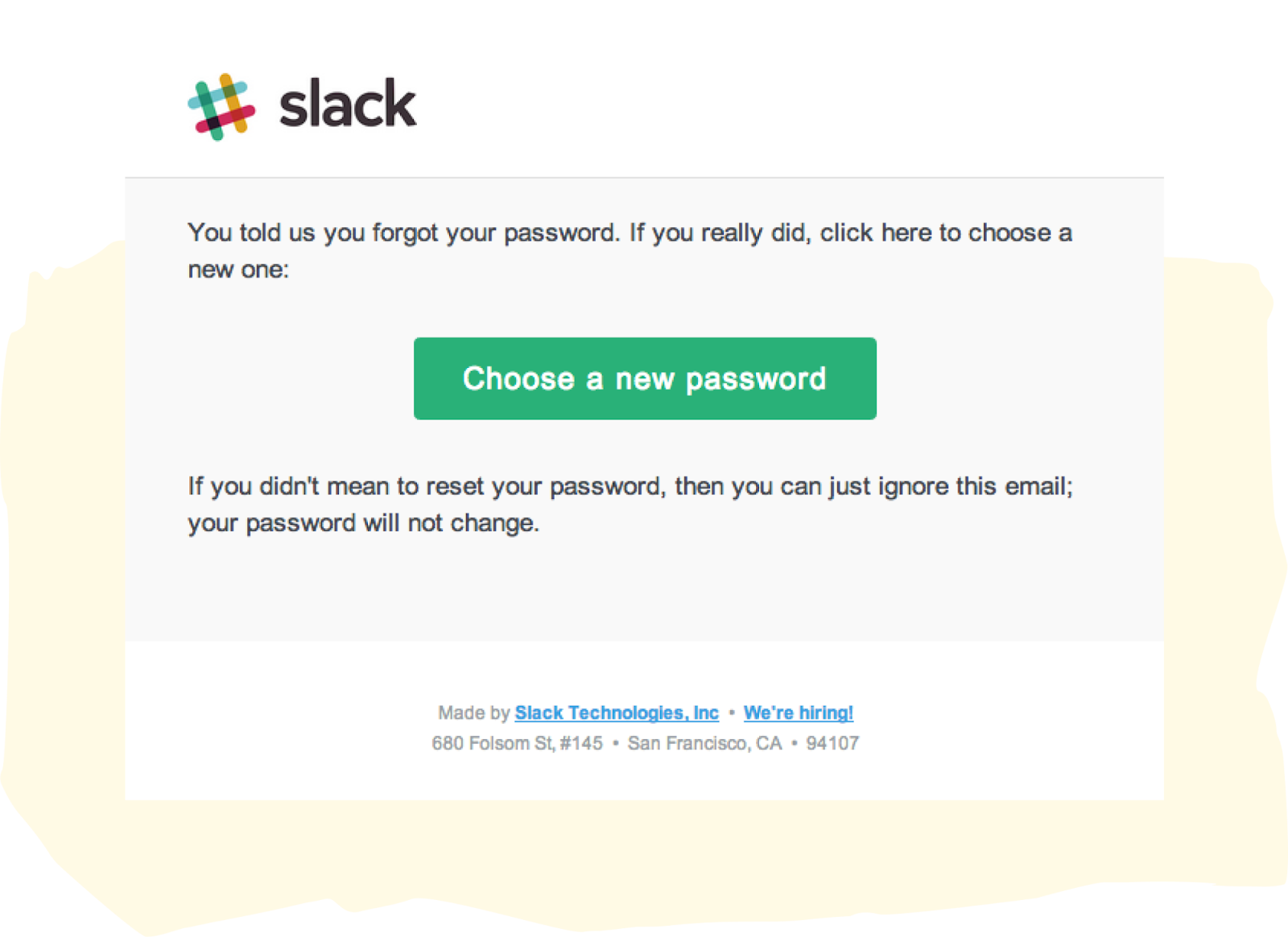 Slack choose a new password email