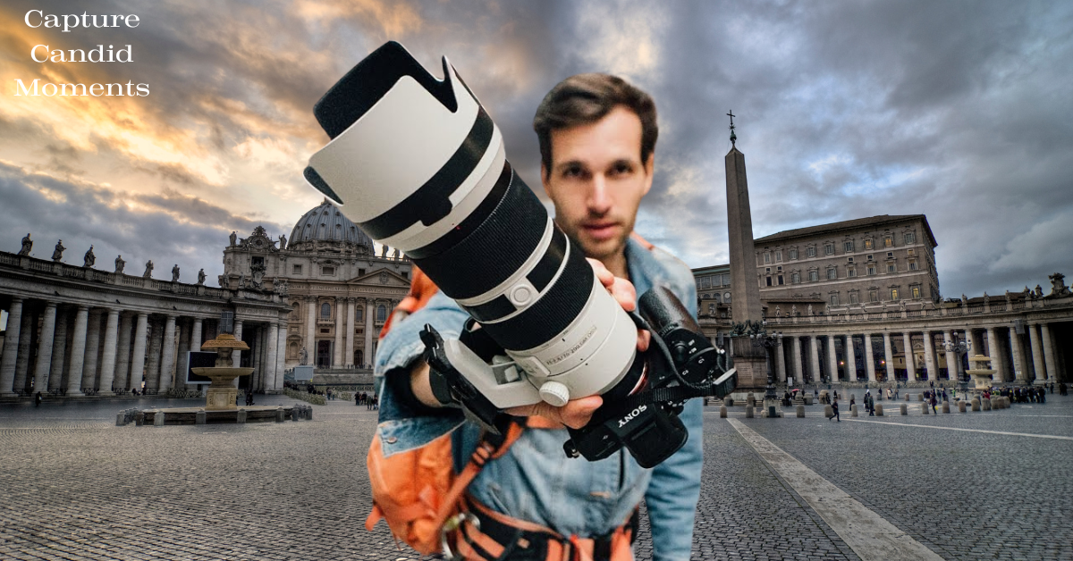 A person holding a camera, focusing on capturing a landscape.