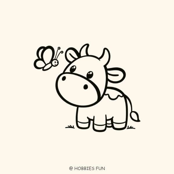 easy cow to draw, Cow with Butterfly