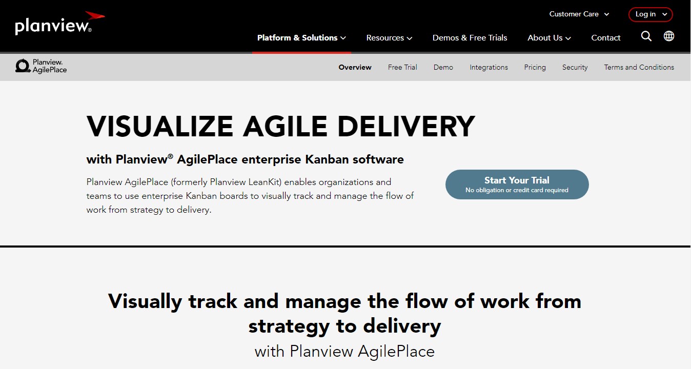 Planview AgilePlace agile delivery enterprise delivery software