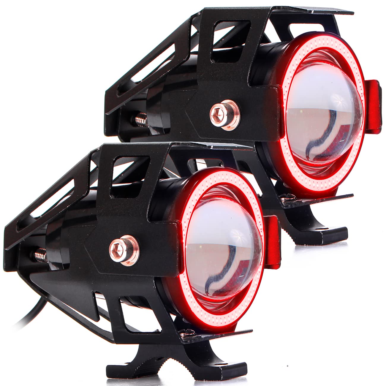 Farol De Milha Led Auxiliar U11 30w Angel Eyes Projetor 12v para Moto e Neblina com Botão Liga/Desliga (Vermelho)