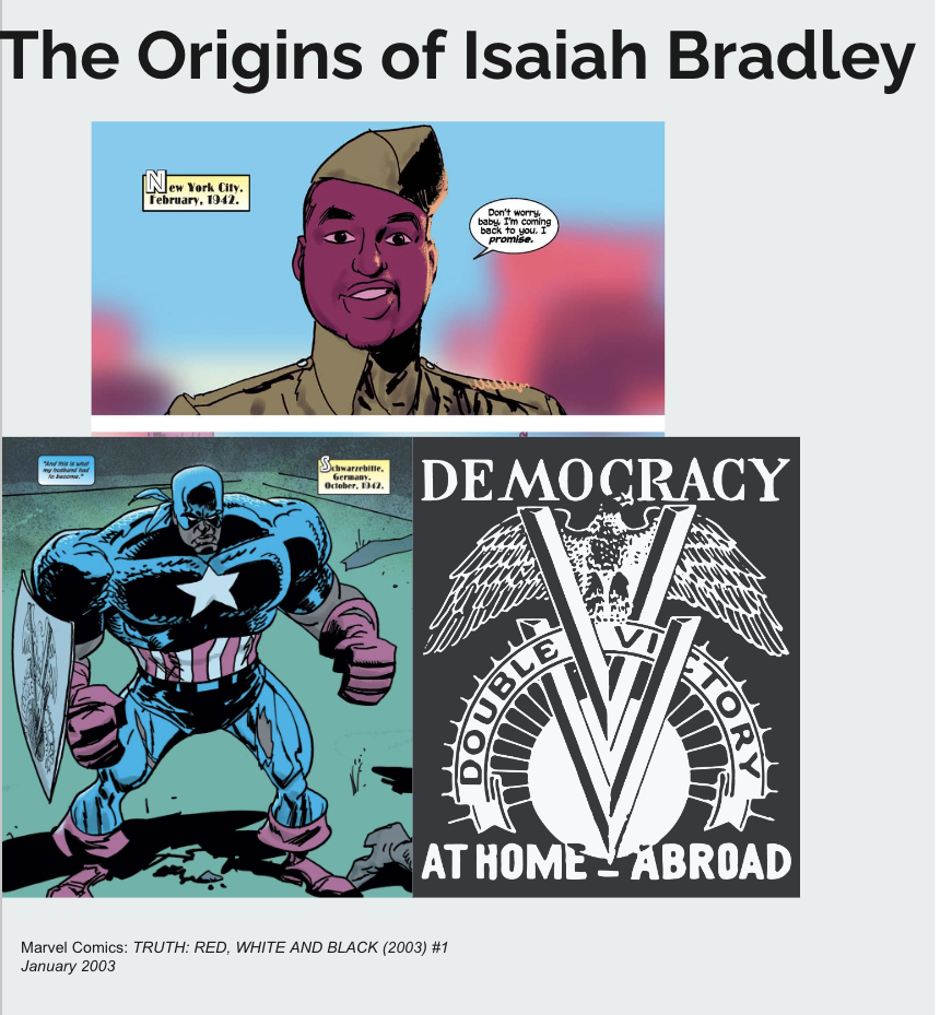 Images that show the origin of Isiah Bradley. Marvel Comics. Truth: Red, White and Black (2003) #1, January 2003. 