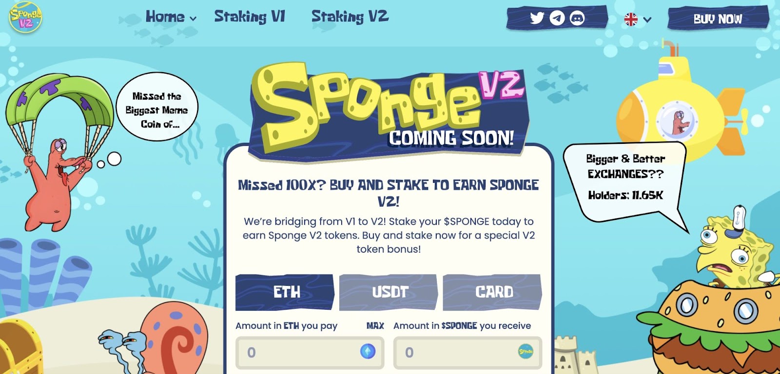 A screenshot from the homepage of the Sponge V2 website