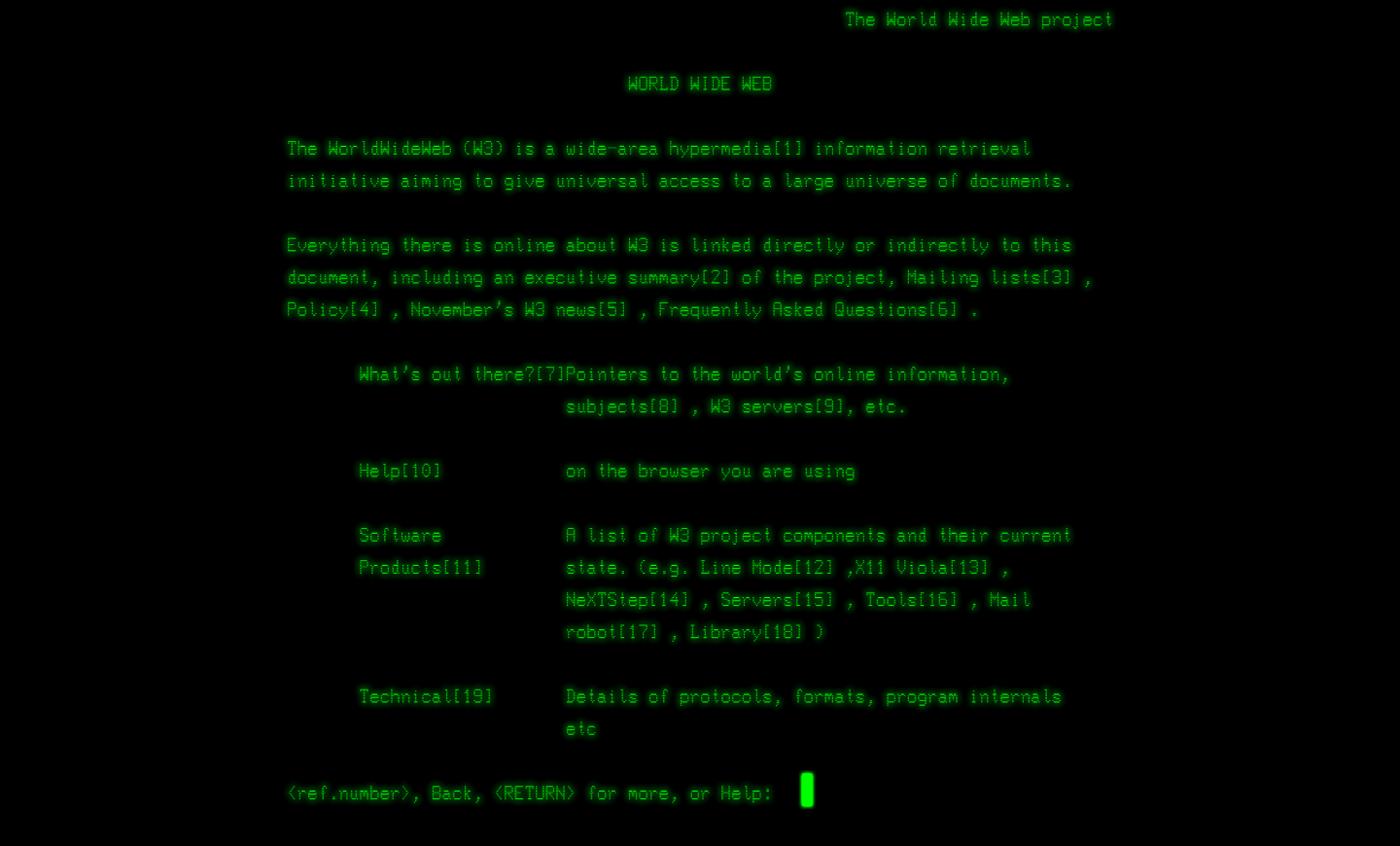 A screenshot of CERN's first website, recreated.