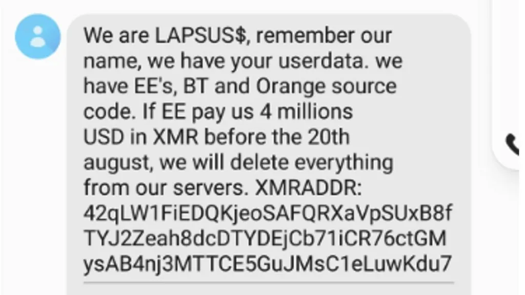 a text from GTA 6 hacker team LAPSUS$
