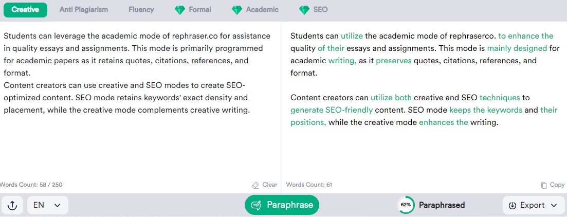 Parapharse in multiple language using Parapharsetool.Ai