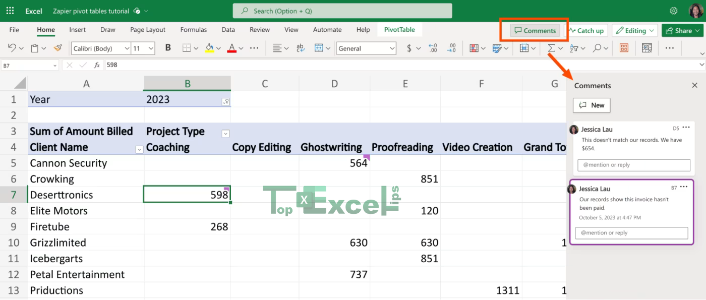 this image shows How to View All Comments in a Spreadsheet