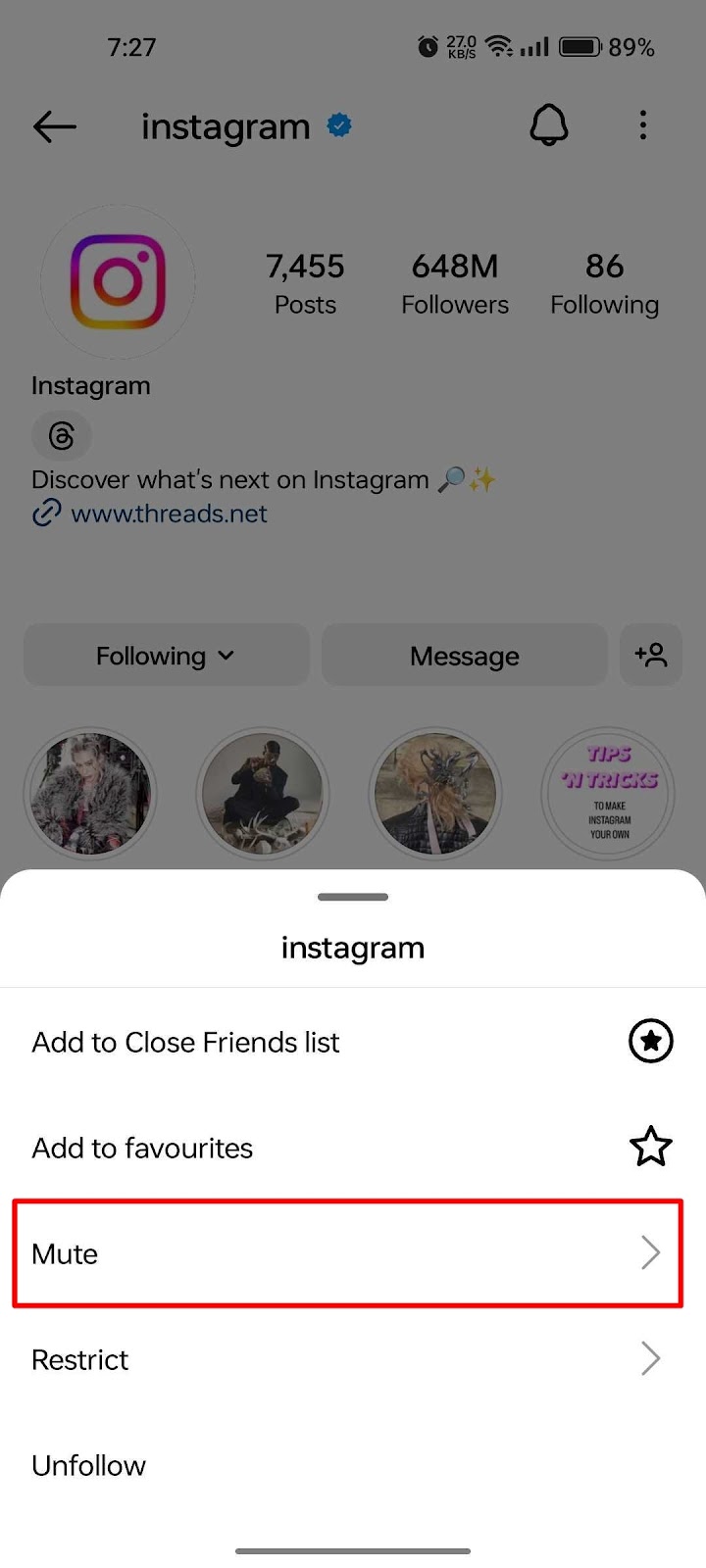How to mute Instagram notes